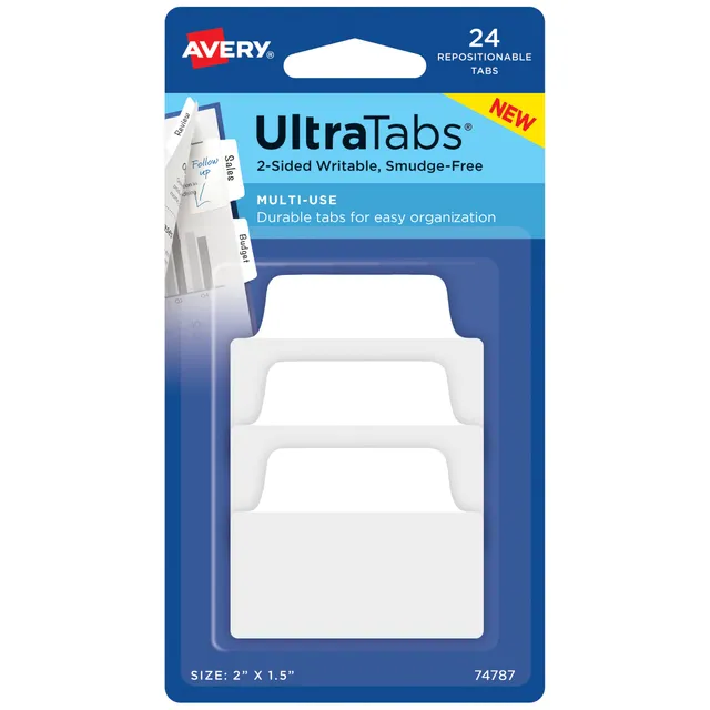 avery-zweckform-74787-ultratabs-haftstreifen-transparent-wei-50-8x38-1-mm-24-ind image 1