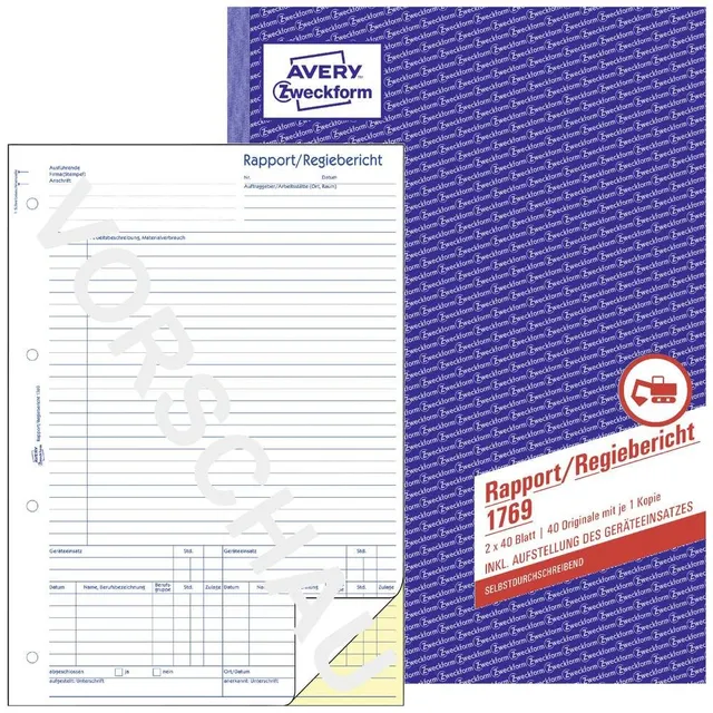 avery-zweckform-1769-rapport-regiebericht-a4-selbstdurchschreibend-2x40-blatt-we image 1