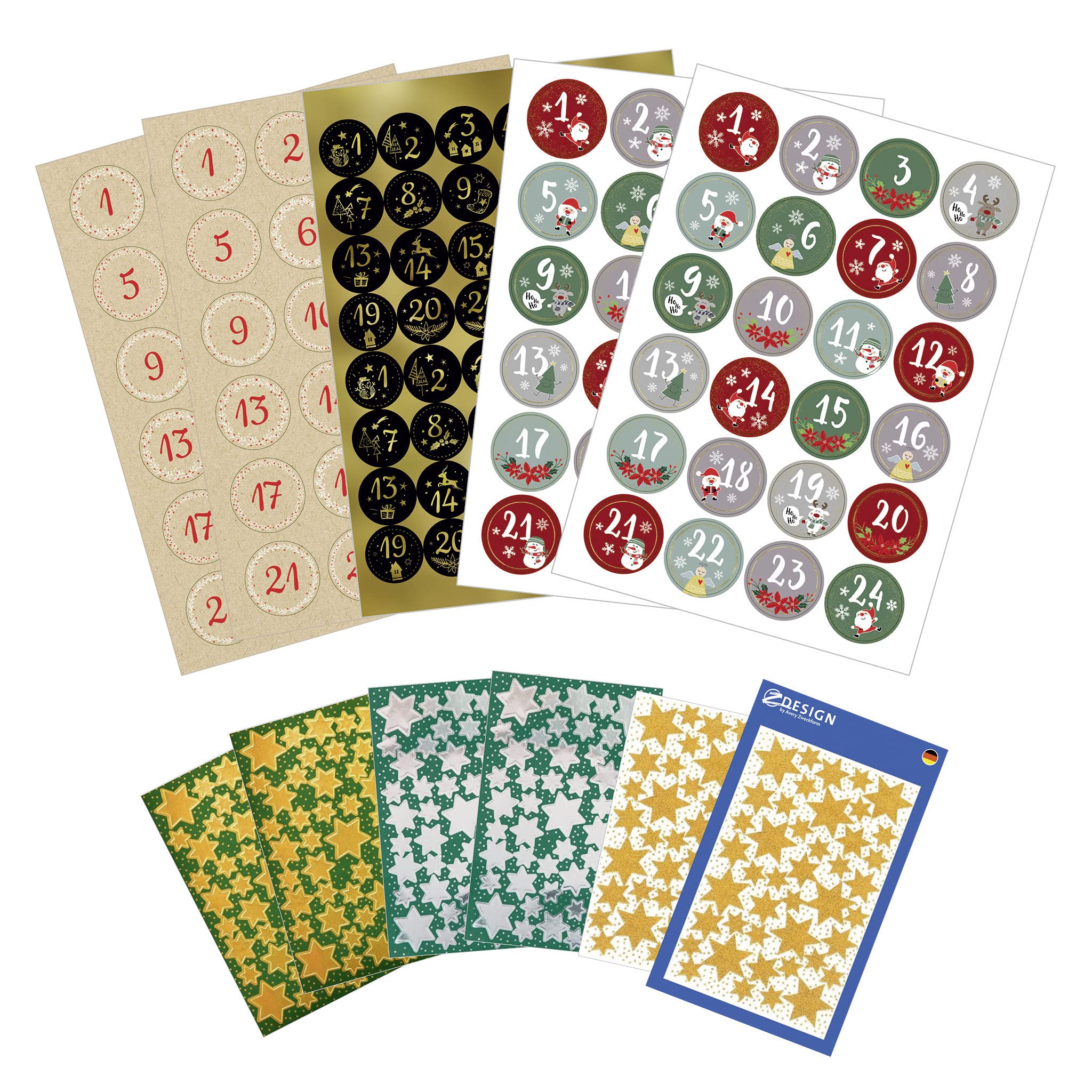 avery-zweckform-51012-adventskalender-zahlen-sticker-1-24-398-aufkleber-sterne image 1