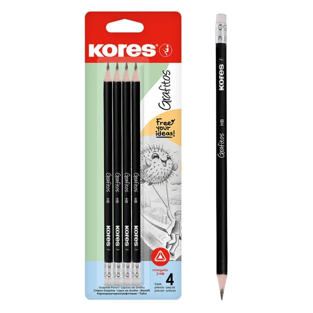 kores-grafitos-bleistifte-hb-dreieckig-mit-radiergummi-4-st-ck image 1