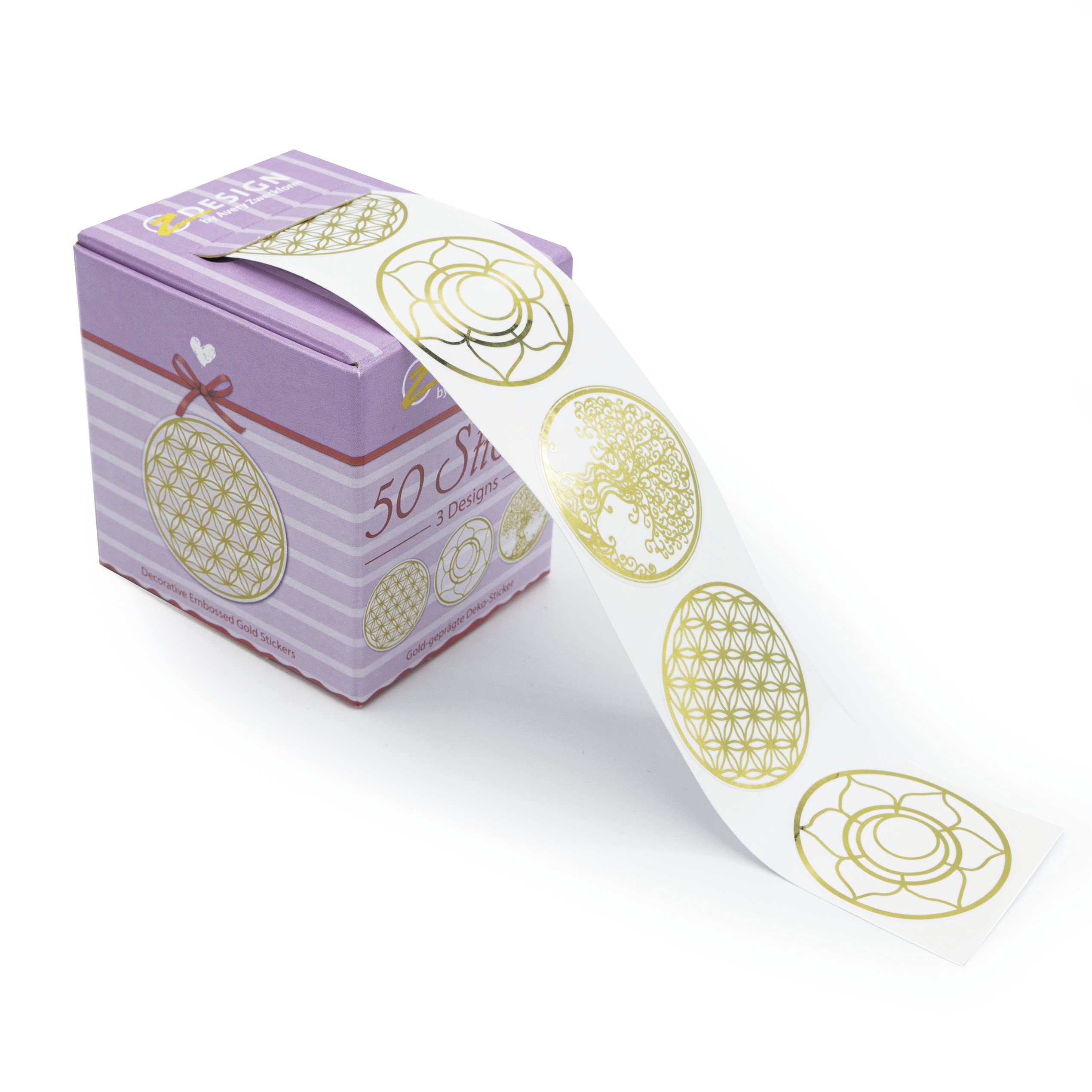 avery-zweckform-56817-z-design-sticker-lebensblume-38mm-transparent-gold-50-st-c image 1