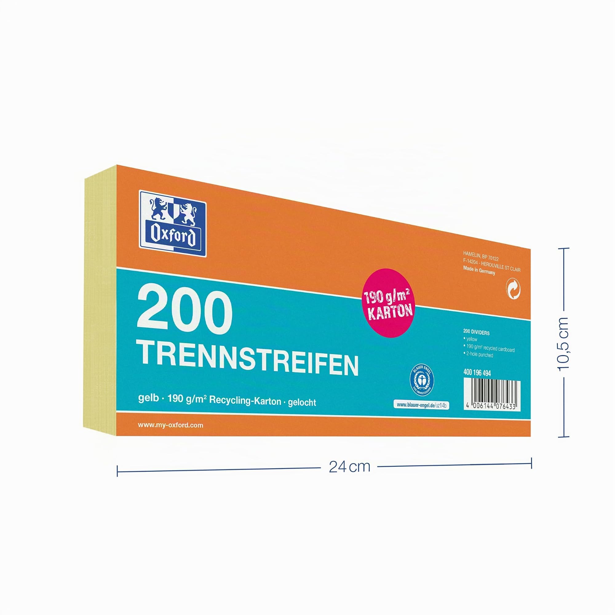 oxford-trennstreifen-gelb-10-5x24-cm-gelocht-190g-m-200-st-ck-recycling-karton image 2