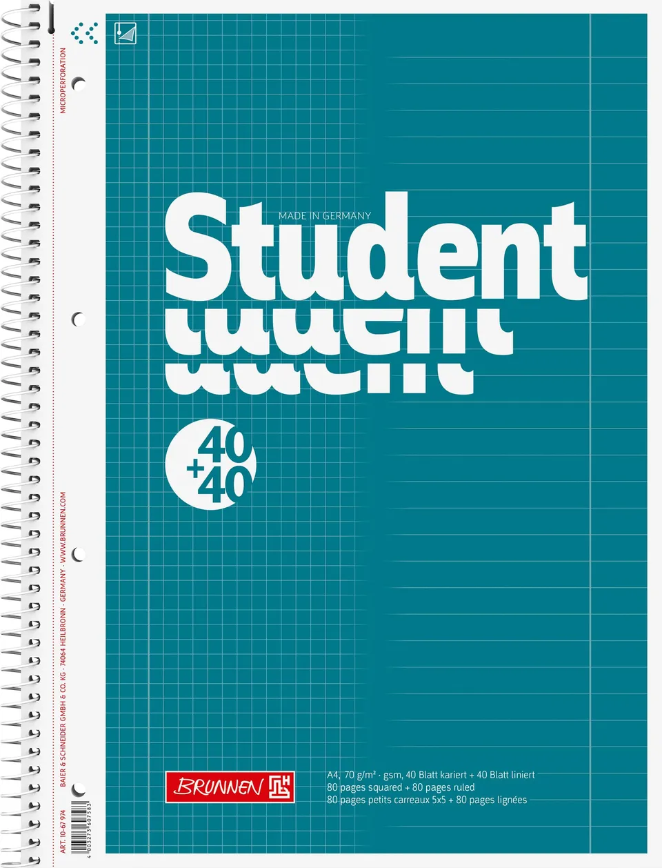 brunnen-1067974-collegeblock-student-duo-a4-liniert-kariert-80-blatt image 1