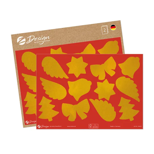avery-zweckform-z-design-54618-weihnachts-sticker-gold-24-aufkleber-sterne-tanne image 1