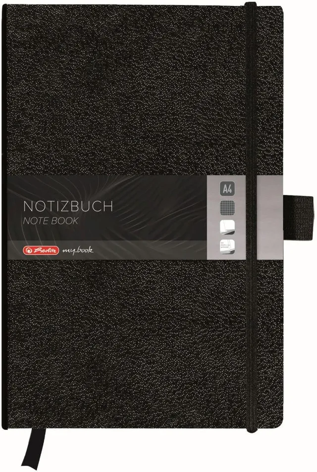 herlitz-notizbuch-classic-schwarz-a4-kariert-96-blatt-mit-leseband image 1