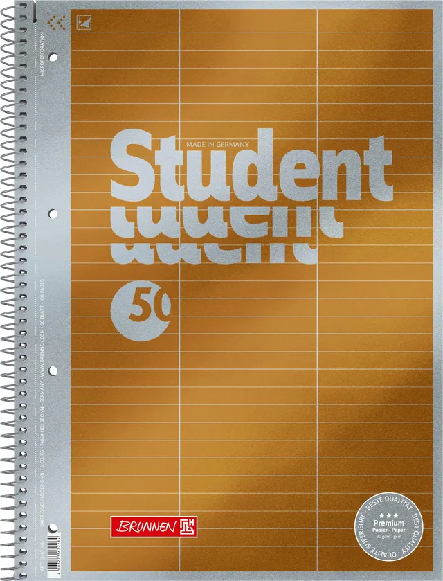 brunnen-collegeblock-premium-student-vokabeln-a4-lin-54-50-blatt-gelb-metallic image 1