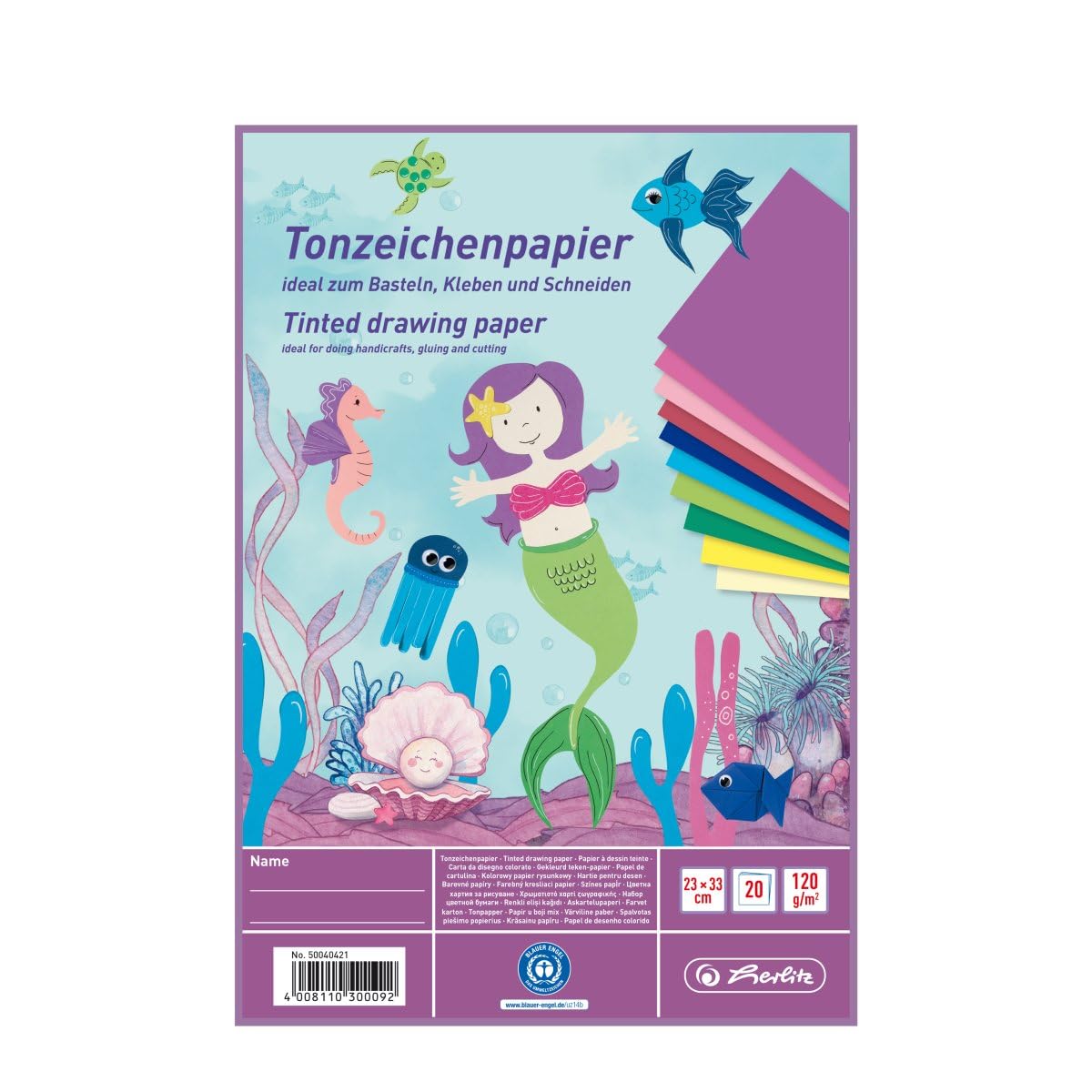herlitz-tonzeichenpapierblock-23-x-33-cm-20-blatt-motiv-meerjungfrau image 1