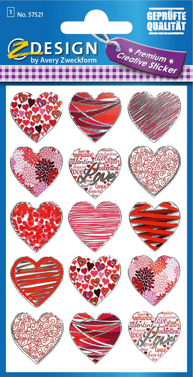 avery-zweckform-57521-z-design-deko-sticker-herzen-effektfolie-15-st-ck image 1