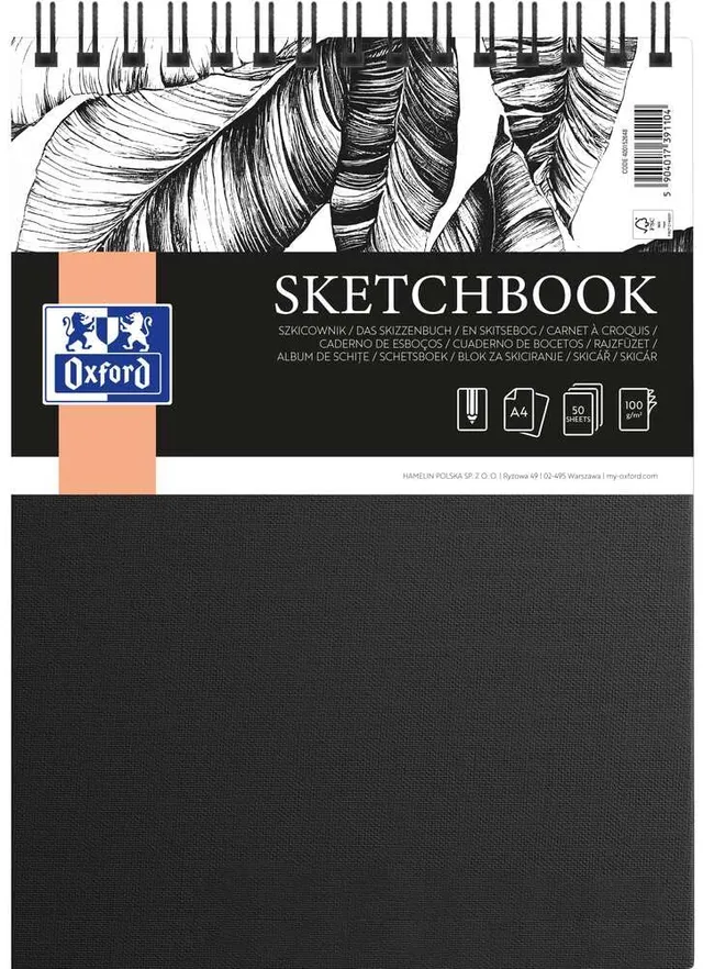 oxford-skizzen-block-a4-hardcover-spiralbindung-100-seiten-100g-schwarz image 1