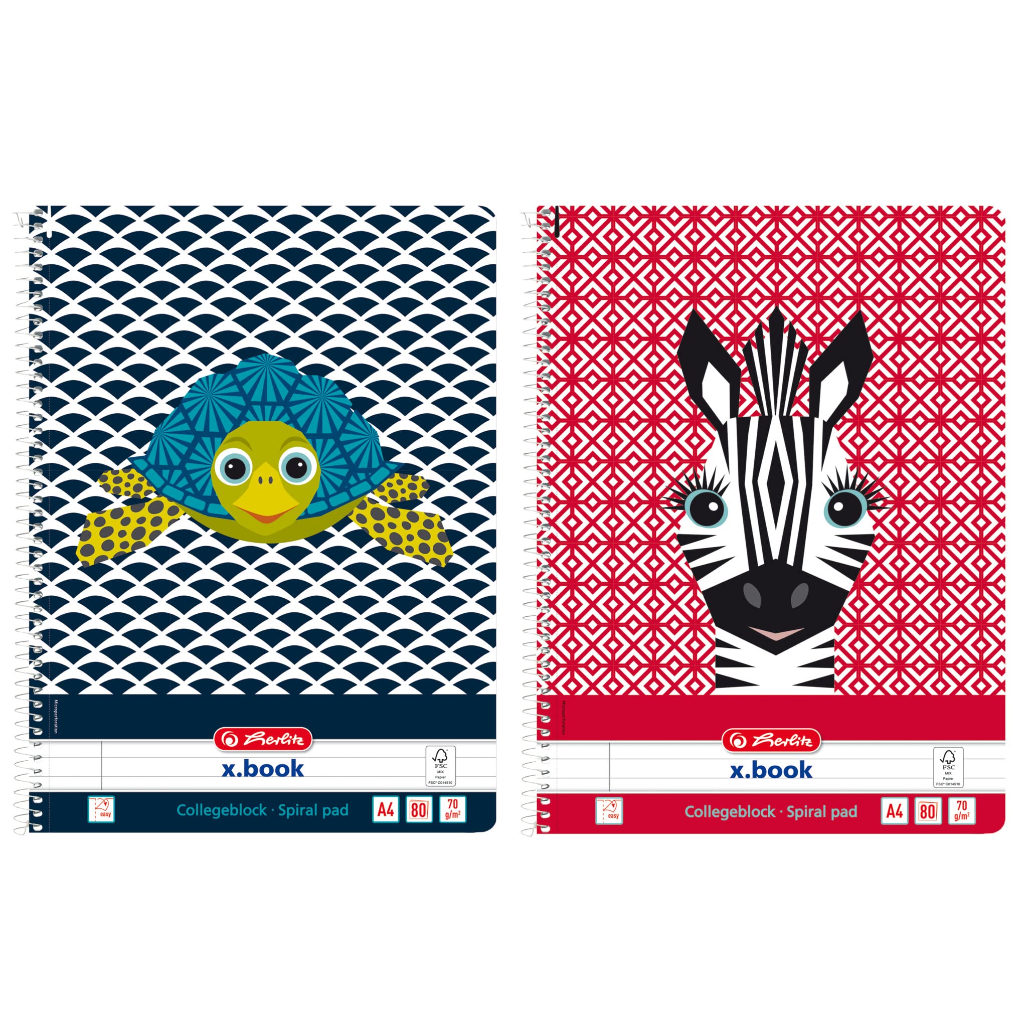 herlitz-spiralblock-a4-cute-animals-turtle-und-zebra-liniert-80-blatt-5-st-ck image 1