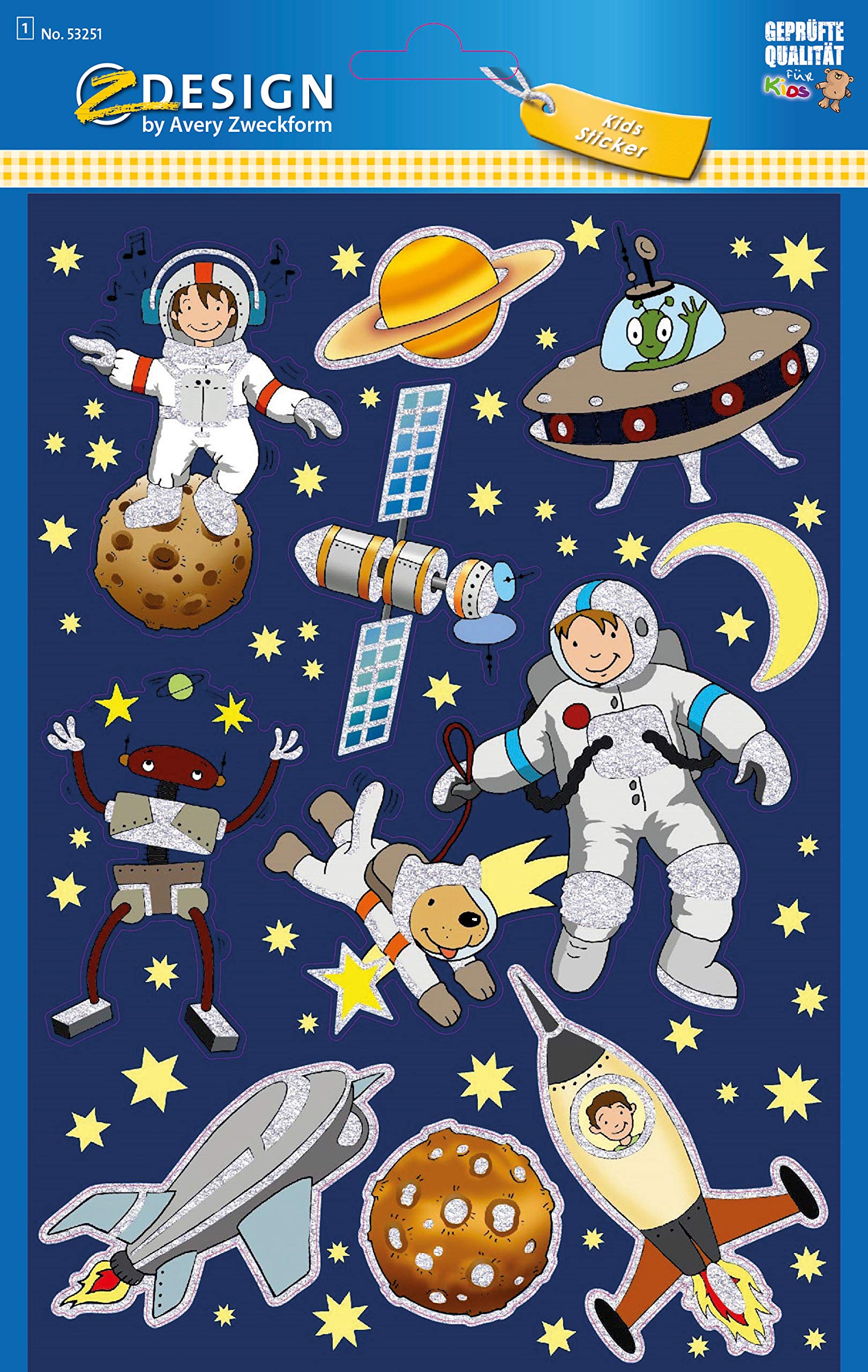 avery-zweckform-z-design-kinder-sticker-53251-weltall-glitter-10-st-ck image 2