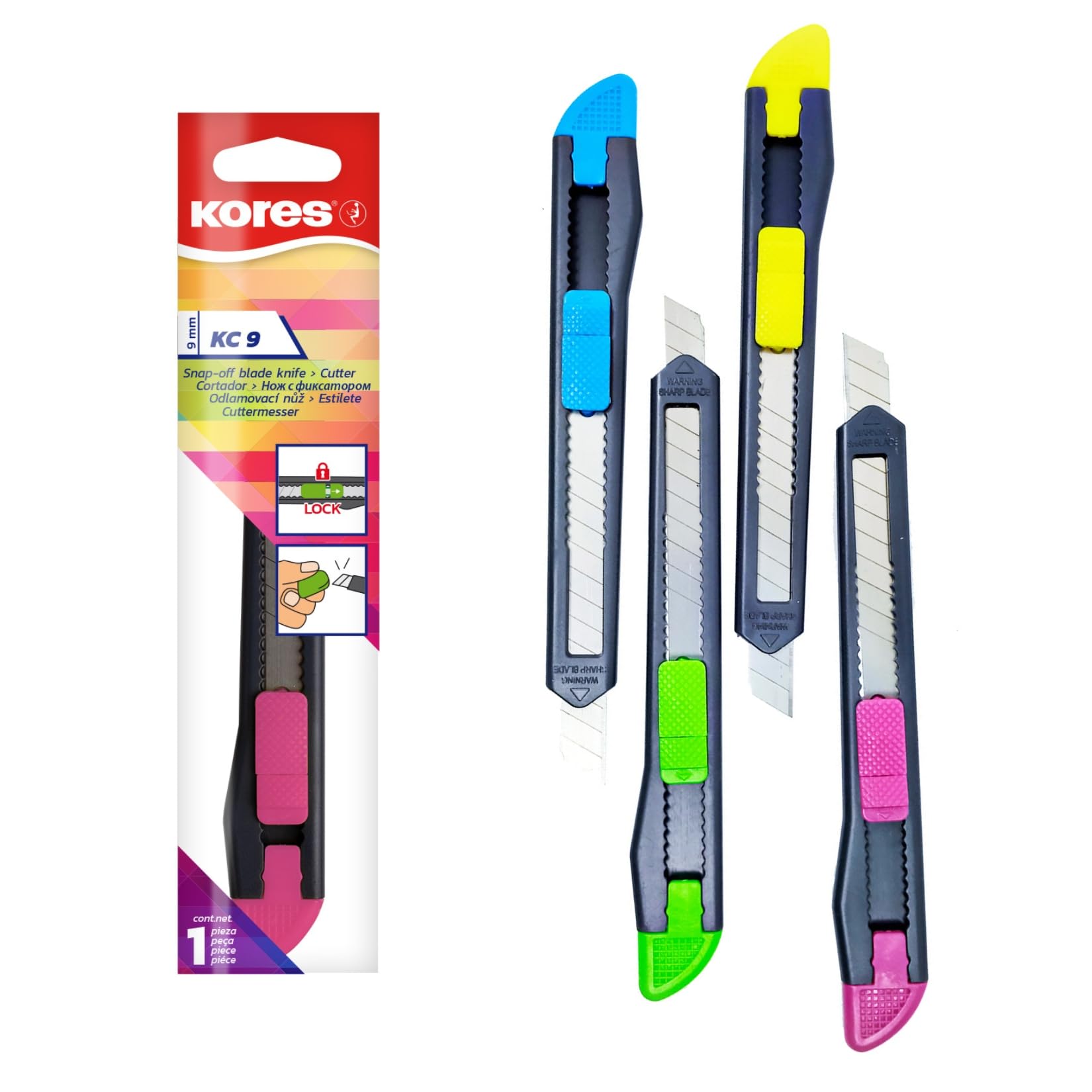 kores-kc9-cuttermesser-9mm-abbrechbare-stahlklinge-einzelpack-sortierte-farben image 1