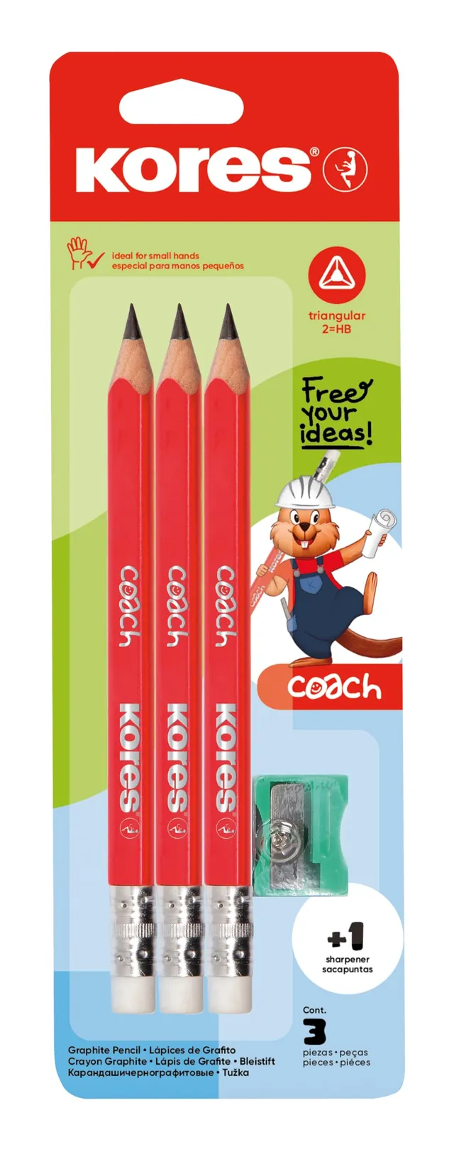 kores-coach-bleistift-dreieckig-2-hb-3er-pack-mit-spitzer image 1