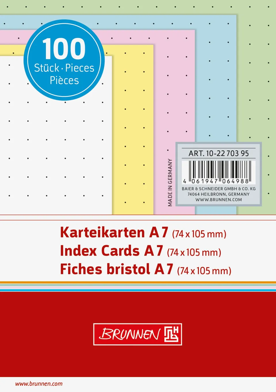 brunnen-karteikarten-a7-dotted-100-st-ck-5-farbig image 1