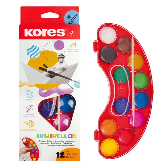 kores-akuarellos-wassermalfarbenset-12-farben-mit-palette-und-pinsel image 1