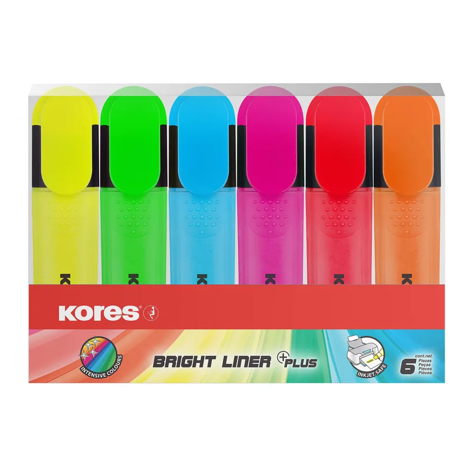 kores-tm36160-bright-liner-textmarker-6er-set-keilspitze-neon image 1