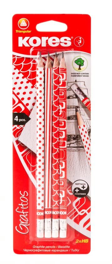 kores-grafitos-hb-bleistifte-dreikant-retro-rot-wei-4er-pack image 5